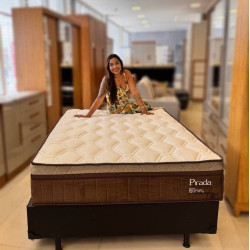 Colchão Prada Casal com Molas Ensacadas 32x188x138cm + Base Cama Box Casal Courino - Preto 
