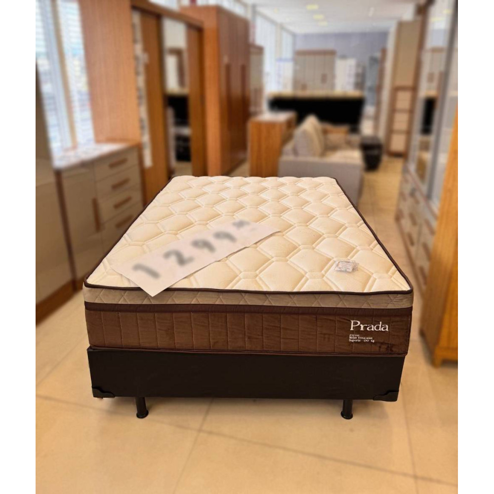Colchão Prada Casal com Molas Ensacadas 32x188x138cm + Base Cama Box Casal Courino - Preto 