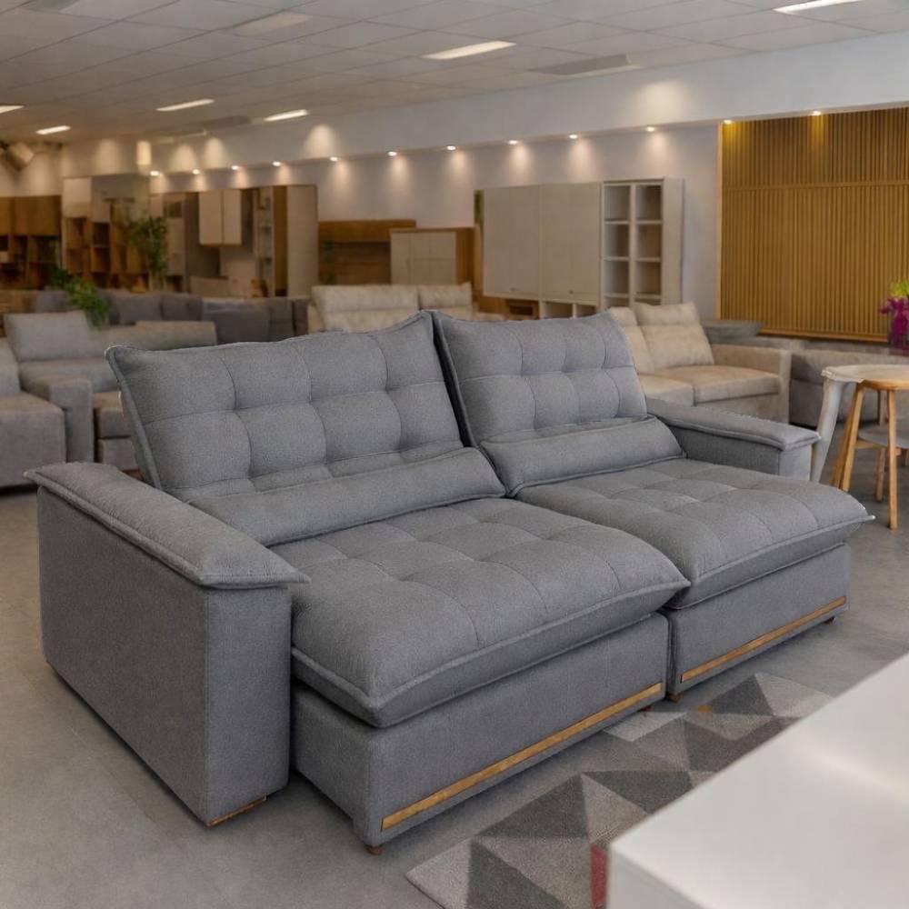 Sofá Istambul Retrátil Reclinável 2,90m - Veludo Cinza