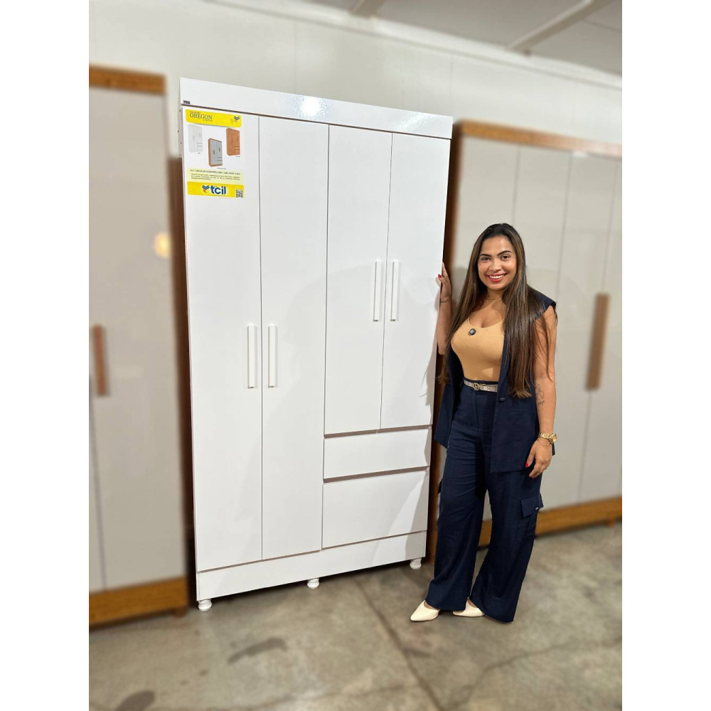 Guarda Roupa Oregon c/ 4 Portas e 2 Gavetas - Neve