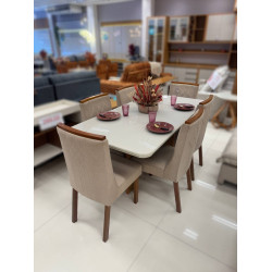 Mesa de Jantar Nevada 180x90cm Tampo Off White Canto Copo com 6 cadeiras Nevada - Linho Bege