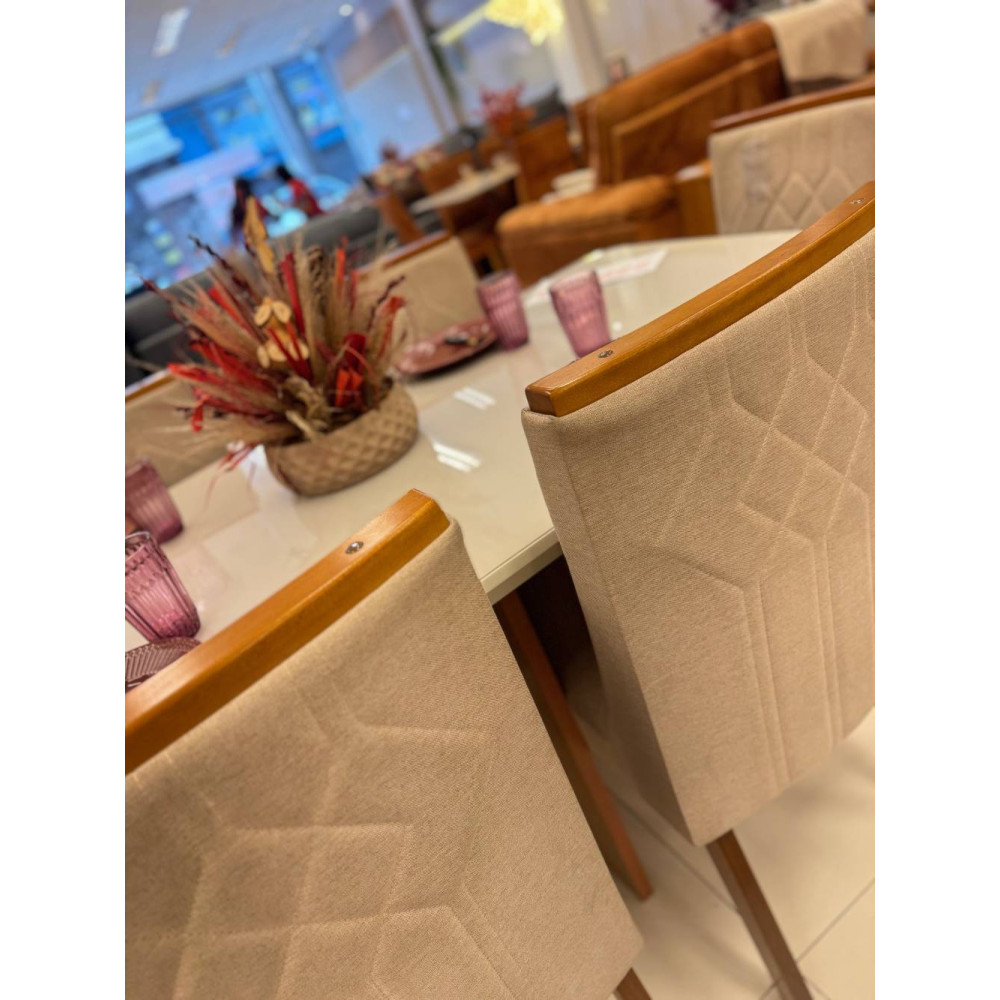 Mesa de Jantar Nevada 180x90cm Tampo Off White Canto Copo com 6 cadeiras Nevada - Linho Bege