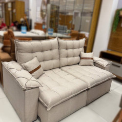 Sofá Retrátil e Reclinável Prada Confort 2m - Linho Bege