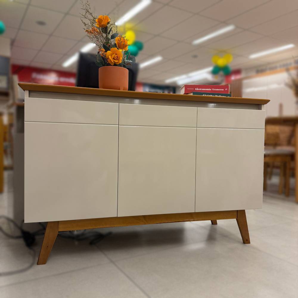 Aparador Buffet Classic 3 Portas - Off White/Nature