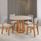 Mesa de Jantar tampo Redondo c/ Vidro Prada 90x90 c/ 4 Cadeira Bela - Linho Cinza