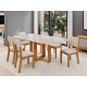 Mesa de Jantar  Tampo c/ Vidro Hana 160x80 c/ 6 Cadeiras Bela - Linho Bege