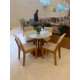 Mesa de Jantar tampo Redondo c/ Vidro Prada 90x90 c/ 4 Cadeira Bela - Linho Bege