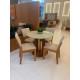 Mesa de Jantar tampo Redondo c/ Vidro Prada 90x90 c/ 4 Cadeira Bela - Linho Bege