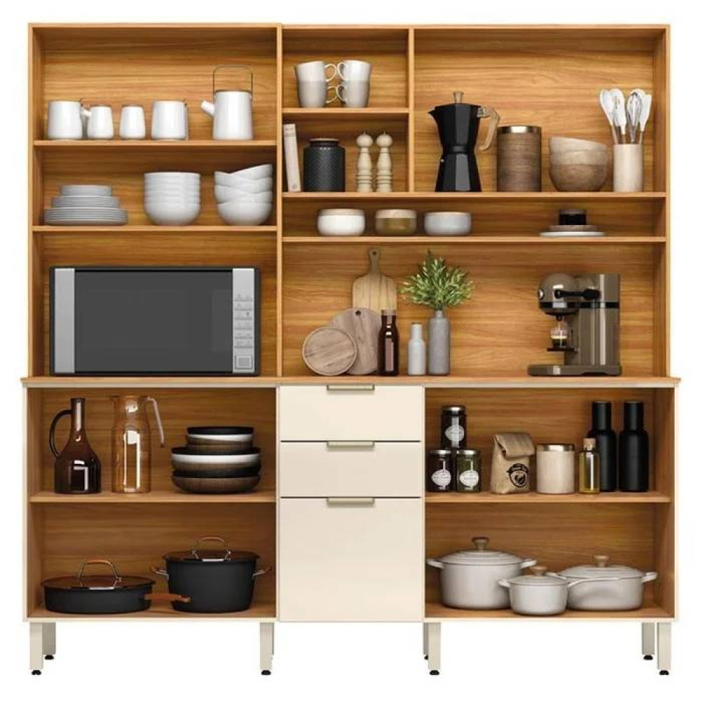 Kit de Cozinha Compacta Amora 10 Portas e 2 Gavetas - Cinamomo Touch/Off-White