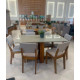 Mesa de Jantar  Tampo c/ Vidro Hana 160x80 c/ 6 Cadeiras Bela - Linho Bege