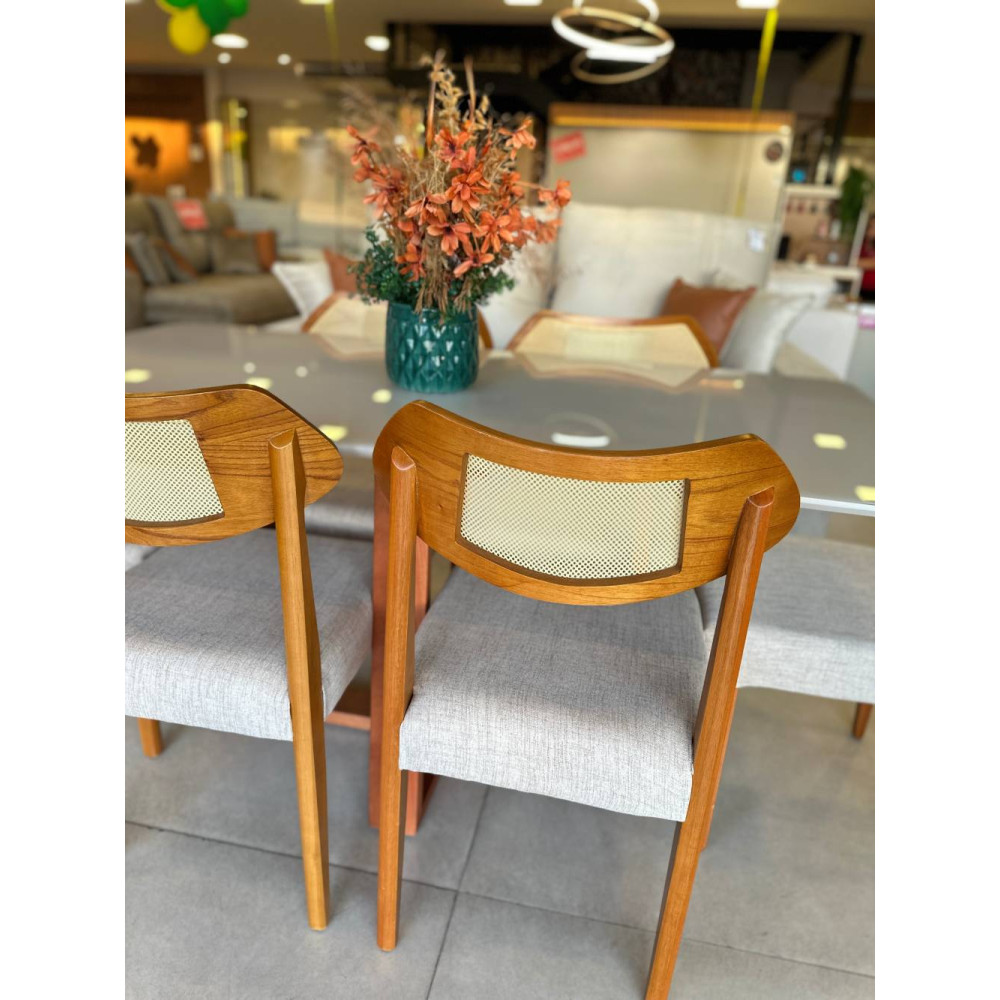 Mesa de Jantar Pedro 160x80 c/ 6 Cadeiras Itaipava Linho Cinza - Mel / Off White