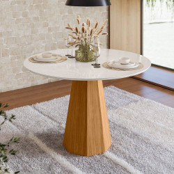 Mesa de Jantar Isis 117x117 c/ Vidro - Ype Damasco /Off White