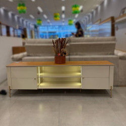 Rack Bancada Brasilia  para Tvs até 75 " - Off White/Canela