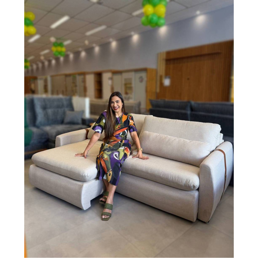 Sofá Cama Retrátil Amaranto 2,30 - Linho Bege