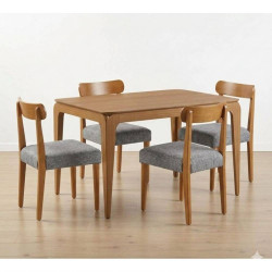 Mesa de Jantar Aurea 120x80 c/ Vidro c/ 4 Cadeira Maragogi - Linho Cinza - Cinamomo