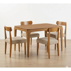 Mesa de Jantar Aurea 120x80 c/ Vidro c/ 4 Cadeira Maragogi - Linho Bege - Cinamomo