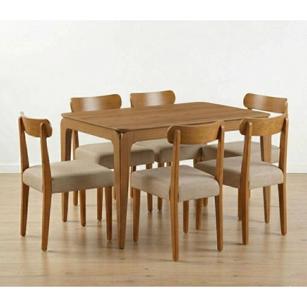 Mesa de Jantar Aurea 160x90 c/ 6 Cadeiras Maragogi - Linho Bege - Cinamomo