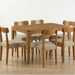 Mesa de Jantar Aurea 160x90 c/ 6 Cadeiras Maragogi - Linho Bege - Cinamomo