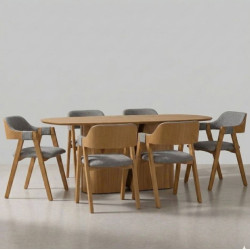 Mesa de Jantar Yasmin 180x100 c/ 6 Cadeira Costa Rica - Linho Cinza - Cinamomo