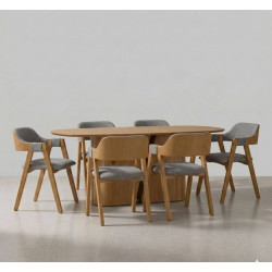 Mesa de Jantar Yasmin 180x100 c/ 6 Cadeira Costa Rica - Linho Cinza - Cinamomo