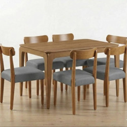Mesa de Jantar Aurea 160x90 c/ 6 Cadeiras Maragogi - Linho Cinza - Cinamomo