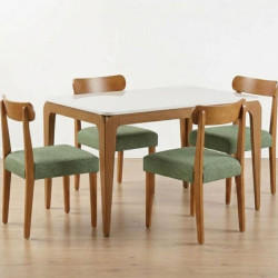 Mesa de Jantar Aurea 120x80 c/ Vidro c/ 4 Cadeira Maragogi - Linho Verde - Ype Damasco/Off White