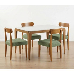 Mesa de Jantar Aurea 120x80 c/ Vidro c/ 4 Cadeira Maragogi - Linho Verde - Ype Damasco/Off White