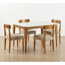 Mesa de Jantar Aurea 120x80 c/ Vidro c/ 4 Cadeira Maragogi - Linho Bege - Ype Damasco/Off White