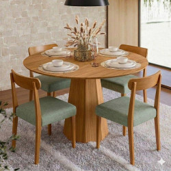 Mesa de Jantar Isis 117x117 C/ 4 Cadeiras Cadeira Maragogi - Linho Verde - Ype Damasco