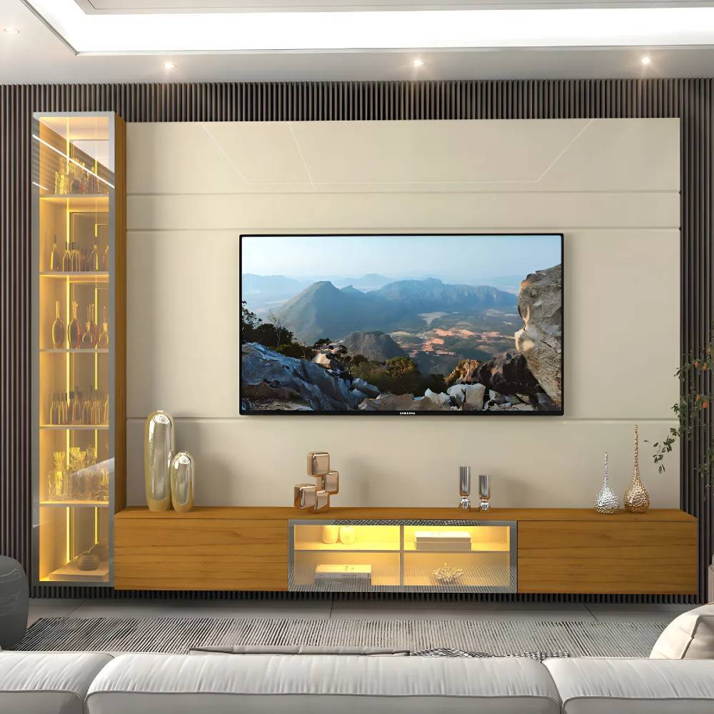 Home Luminare c/ 1 Torre Reflecta 293cm c/ Led para Tv até 85 " - Off White/Naturale