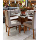 Conjunto Canto Romano com Baú - Linho Cinza + Mesa de Jantar Anjos Tampo c/ Vidro 90x90 c/ 2 Cadeiras Julia - Linho Cinza