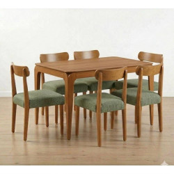 Mesa de Jantar Aurea 160x90 c/ 6 Cadeiras Maragogi - Linho Verde - Cinamomo