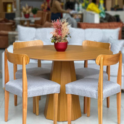 Mesa de Jantar Isis 117x117 C/ 4 Cadeiras Cadeira Maragogi - Linho Cinza - Ype Damasco