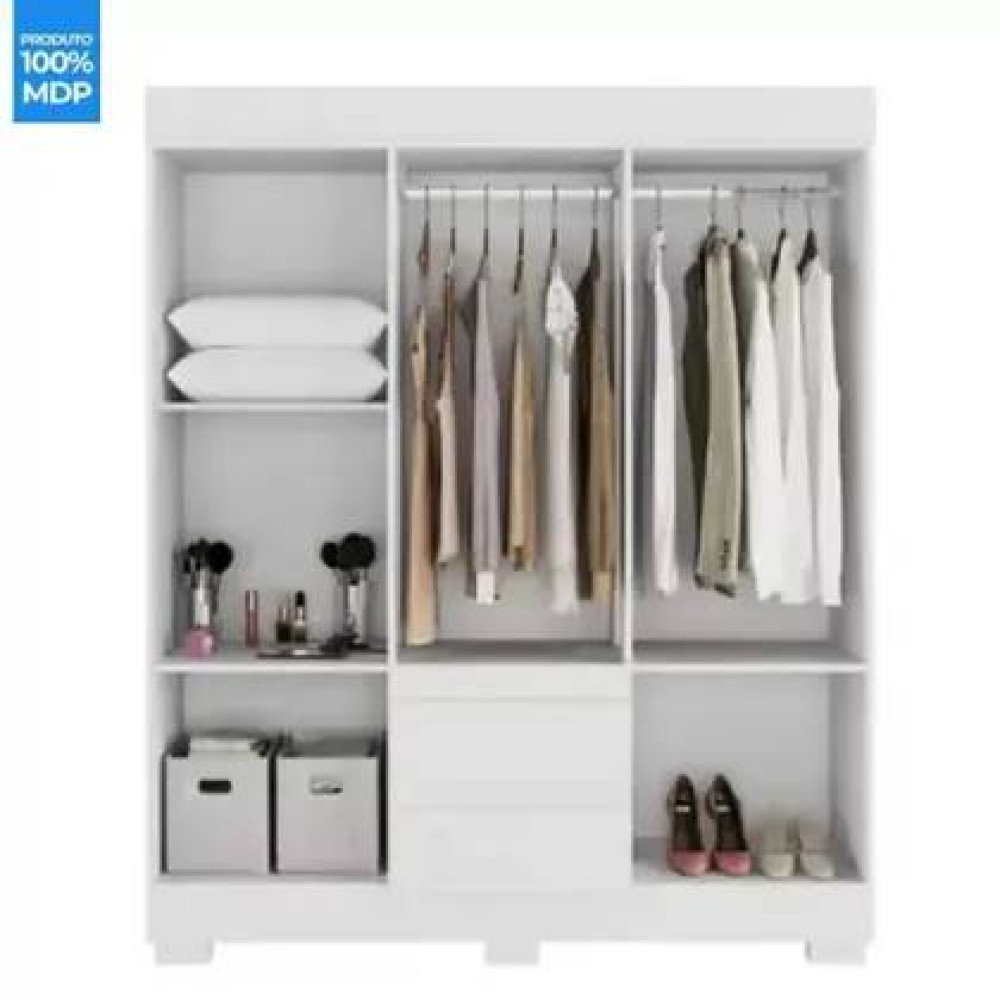 Guarda Roupa Casal Maya c/ 6 Portas 2 Gavetas - Branco 