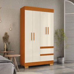Guarda Roupa Solteiro Maya c/ 4 Portas 2 Gavetas - Cinamomo/off White