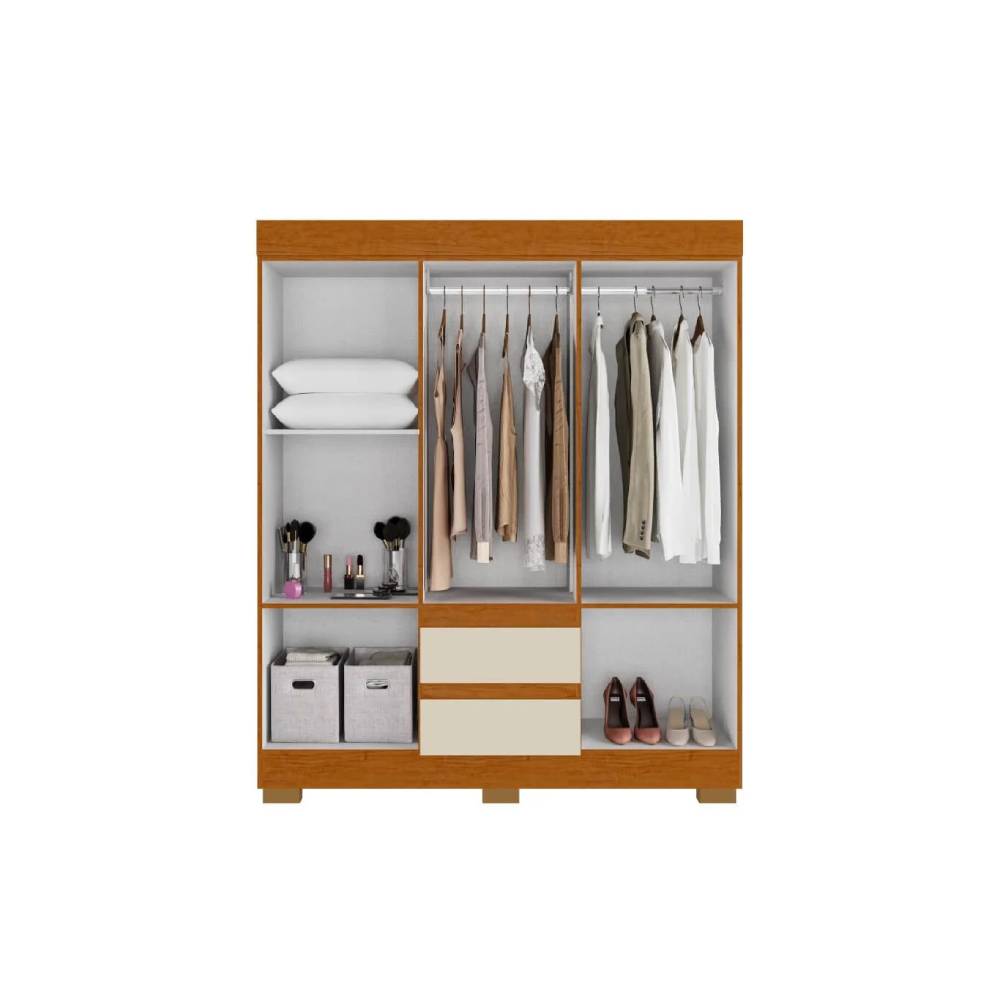 Guarda Roupa Casal Maya c/ 6 Portas 2 Gavetas - Cinamomo/Off White