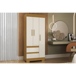 Guarda Roupa Solteiro Maya c/ 3 Portas 2 Gavetas - Cinamomo/off White