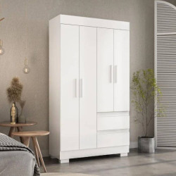 Guarda Roupa Solteiro Maya c/ 4 Portas 2 Gavetas - Branco