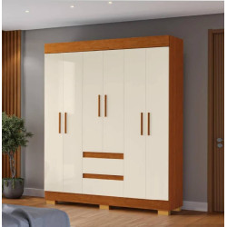 Guarda Roupa Casal Maya c/ 6 Portas 2 Gavetas - Cinamomo/Off White