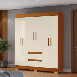 Guarda Roupa Casal Maya c/ 6 Portas 2 Gavetas - Cinamomo/Off White