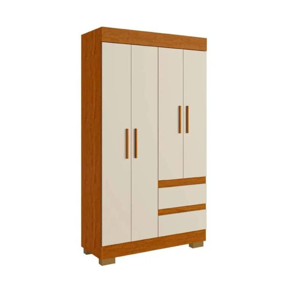 Guarda Roupa Solteiro Maya c/ 4 Portas 2 Gavetas - Cinamomo/off White