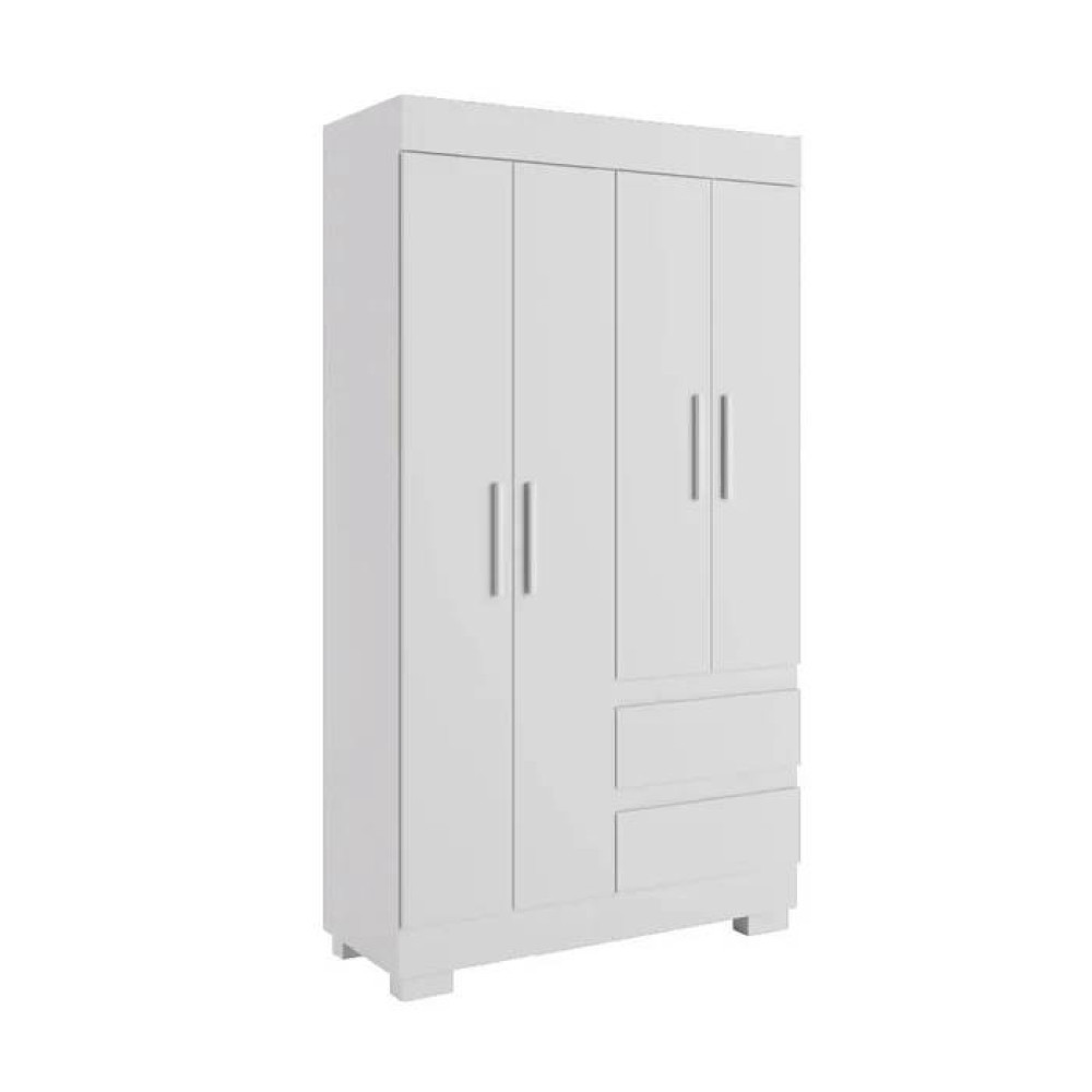 Guarda Roupa Solteiro Maya c/ 4 Portas 2 Gavetas - Branco