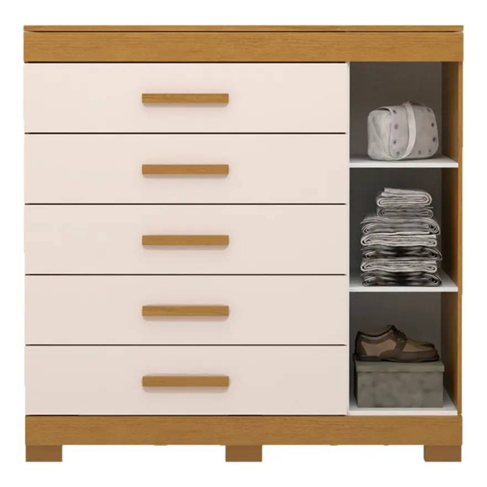 Cômoda Rayane 5 Gavetas com 1 Porta - Cinamomo/Off White