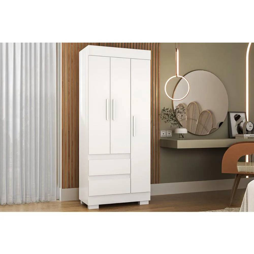 Guarda Roupa Solteiro Maya c/ 3 Portas 2 Gavetas - Branco