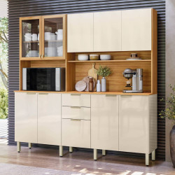 Kit de Cozinha Compacta Amora 10 Portas e 2 Gavetas - Cinamomo Touch/Off-White