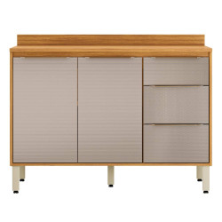 Balcão c/ Tampo c/ 2 portas e 3 Gavetas 120cm Plena - Cinamomo Touch/Nude