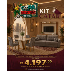 Kit Copa - Estante Home Balsamo para Tvs até 65" - Cinamomo/ Off White + Sofá Living Italia 3 lugares Veludo - Cinza 612 + Mesa de Jantar Qatar 120x80 c/ 4 Cadeiras Dubai Veludo Cinza - Cinamomo / Off White