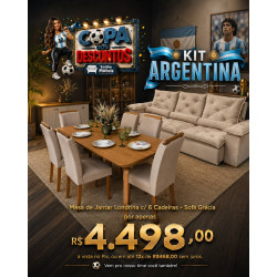 Kit Copa - Mesa de Jantar Londrina 1.80cm Tampo Laminado com 6 cadeiras Amsterdã - Linho Bege + Sofá Retrátil Reclinável Grécia 2.70m - Veludo Bege