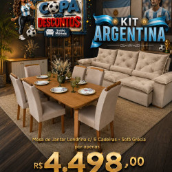 Kit Copa - Mesa de Jantar Londrina 1.80cm Tampo Laminado com 6 cadeiras Amsterdã - Linho Bege + Sofá Retrátil Reclinável Grécia 2.70m - Veludo Bege