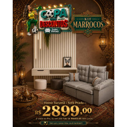 Kit Copa - Home Ripado Tucumã 1.4 c/ Led para TV até 58"- Off White + Sofá Retrátil e Reclinável Prada Confort 2m - Linho Cinza